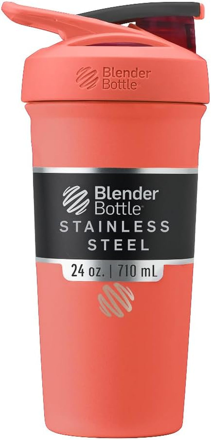 Strada Shaker Cup Insulated Stainless Steel Water Bottle with Wire Whisk, 24-Ounce, Full Color Coral