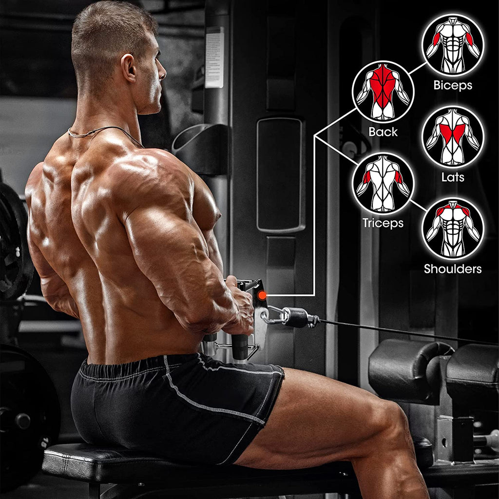 Cable Machine Attachment, Row Handles, Tricep Rope, Straight Bar, V Bar, LAT Pulldown Accessories Load 880 LB for Home Gym