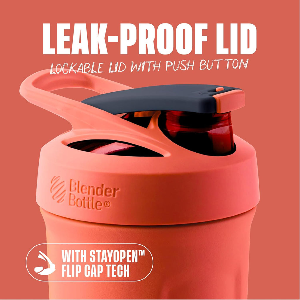 Strada Shaker Cup Insulated Stainless Steel Water Bottle with Wire Whisk, 24-Ounce, Full Color Coral